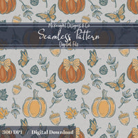 Fall Pumpkins & Butterflies Seamless Pattern Autumn Digital Design McKnight Designs & Co Seamless Pattern File