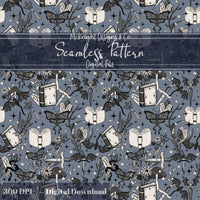 Dark Fantasy Bookish Seamless Pattern – Moths, Swords, Dragons, Crystals & Magic McKnight Designs & Co Seamless Pattern File