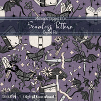 Dark Fantasy Bookish Seamless Pattern – Moths, Swords, Dragons, Crystals & Magic McKnight Designs & Co Seamless Pattern File
