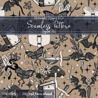 Dark Fantasy Bookish Seamless Pattern – Moths, Swords, Dragons, Crystals & Magic McKnight Designs & Co Seamless Pattern File