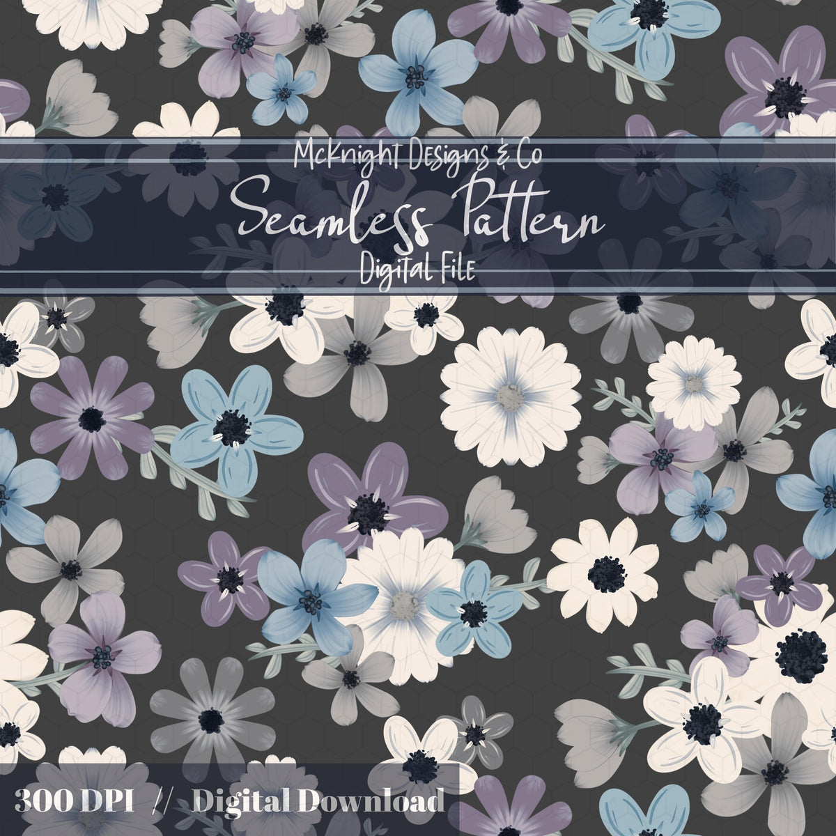 Moody Spring Floral Seamless Pattern – Dark Botanical Flowers, Modern Cottage Design