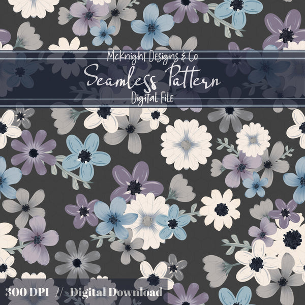 Moody Spring Floral Seamless Pattern – Dark Botanical Flowers, Modern Cottage Design