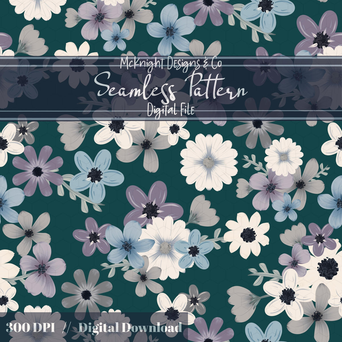 Moody Spring Floral Seamless Pattern – Dark Botanical Flowers, Modern Cottage Design