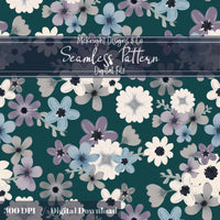 Moody Spring Floral Seamless Pattern – Dark Botanical Flowers, Modern Cottage Design