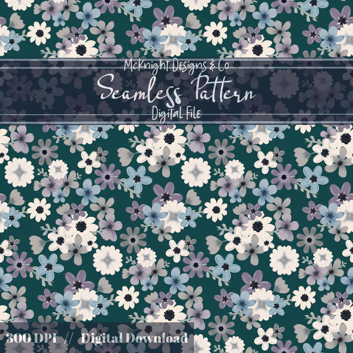 Moody Spring Floral Seamless Pattern – Dark Botanical Flowers, Modern Cottage Design