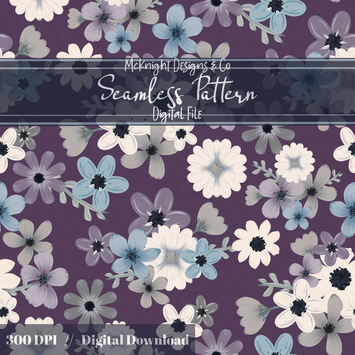 Moody Spring Floral Seamless Pattern – Dark Botanical Flowers, Modern Cottage Design