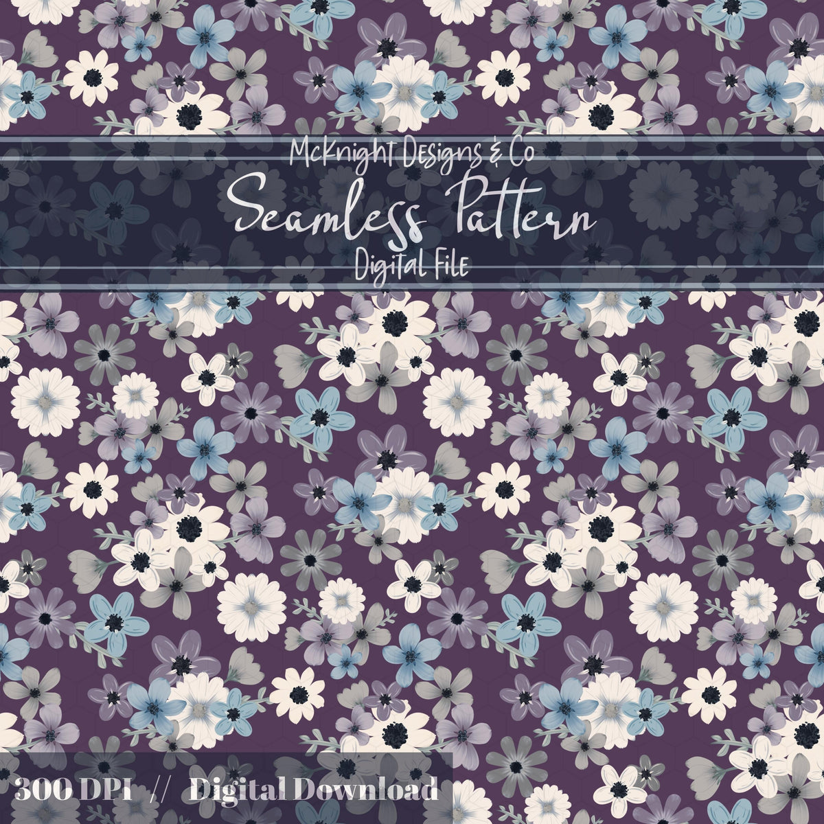 Moody Spring Floral Seamless Pattern – Dark Botanical Flowers, Modern Cottage Design