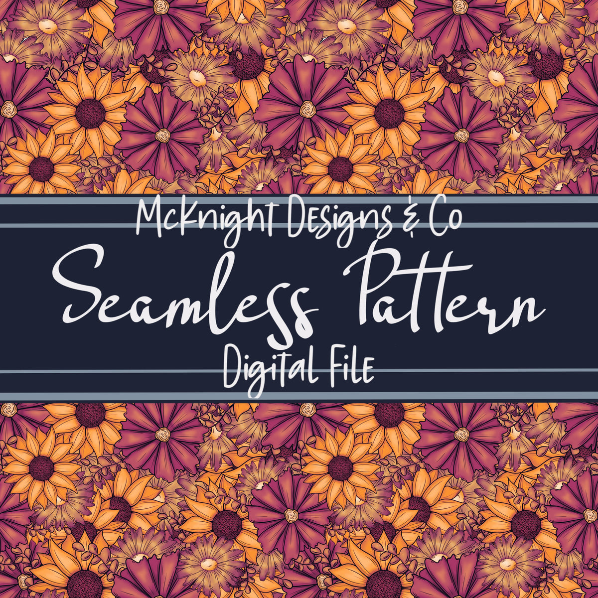 Bright Sunflower & Floral Seamless Pattern – Hand-Drawn Flowers McKnight Designs & Co Seamless Pattern File