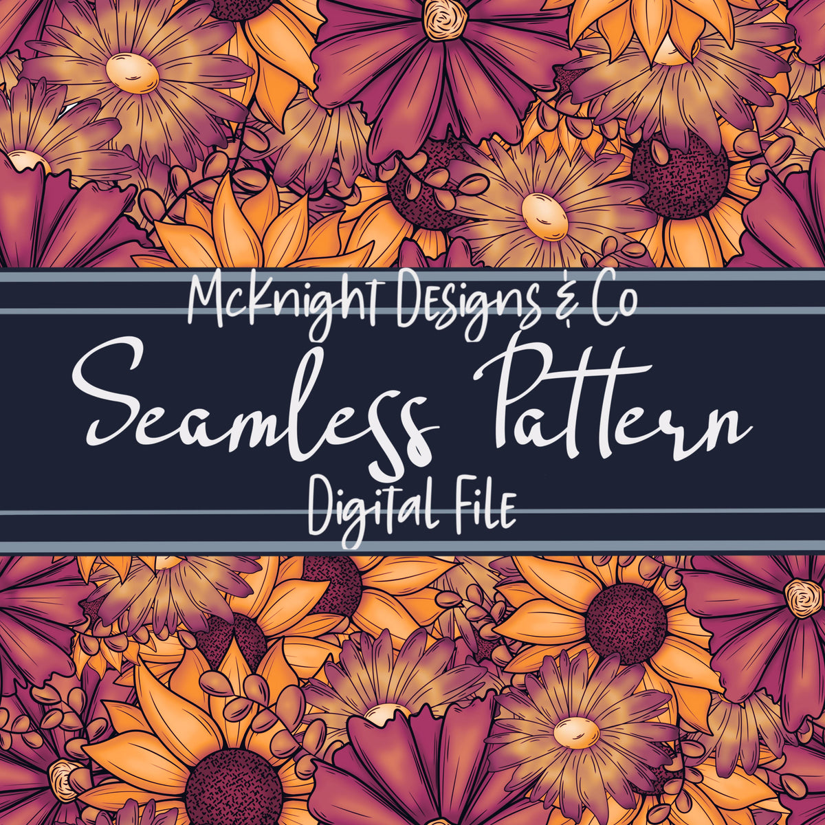 Bright Sunflower & Floral Seamless Pattern – Hand-Drawn Flowers McKnight Designs & Co Seamless Pattern File