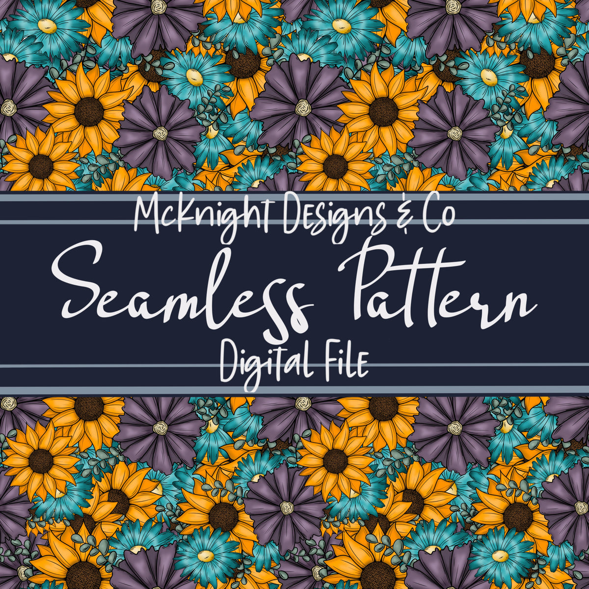Bright Sunflower & Floral Seamless Pattern – Hand-Drawn Flowers McKnight Designs & Co Seamless Pattern File