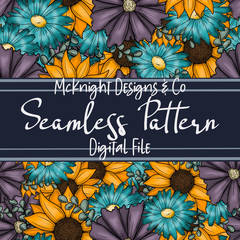 Bright Sunflower & Floral Seamless Pattern – Hand-Drawn Flowers McKnight Designs & Co Seamless Pattern File