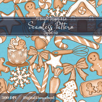Gingerbread House & Baking Christmas Seamless Pattern McKnight Designs & Co Seamless Pattern File Blue