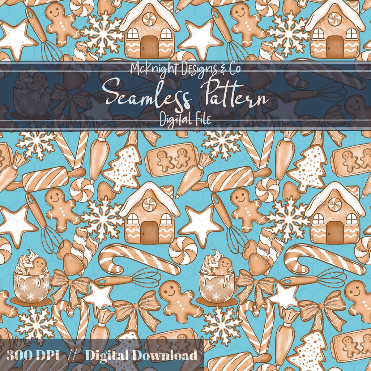 Gingerbread House & Baking Christmas Seamless Pattern McKnight Designs & Co Seamless Pattern File
