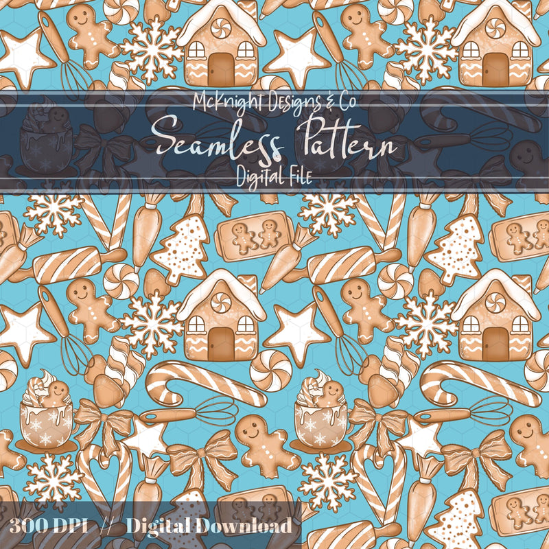 Gingerbread House & Baking Christmas Seamless Pattern McKnight Designs & Co Seamless Pattern File