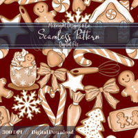 Gingerbread House & Baking Christmas Seamless Pattern McKnight Designs & Co Seamless Pattern File Red
