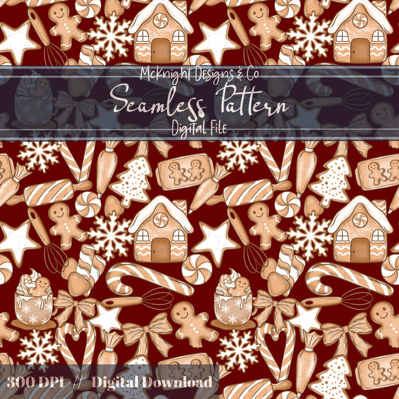 Gingerbread House & Baking Christmas Seamless Pattern McKnight Designs & Co Seamless Pattern File
