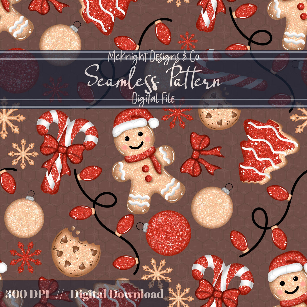 Glitter Gingerbread Christmas Seamless Pattern McKnight Designs & Co Seamless Pattern File