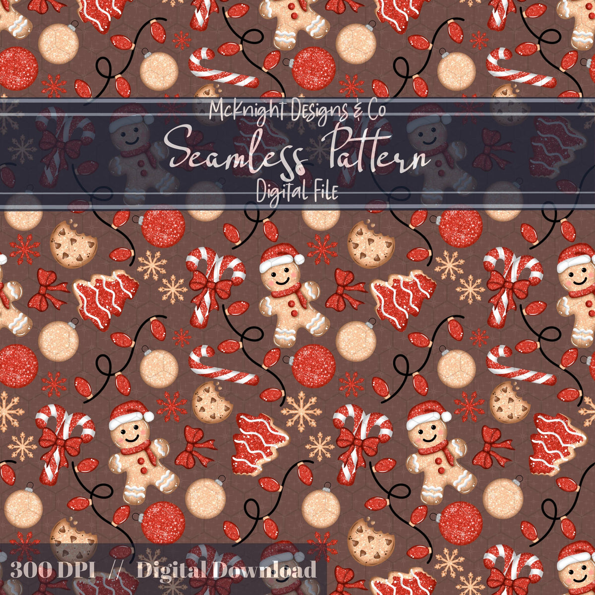 Glitter Gingerbread Christmas Seamless Pattern McKnight Designs & Co Seamless Pattern File