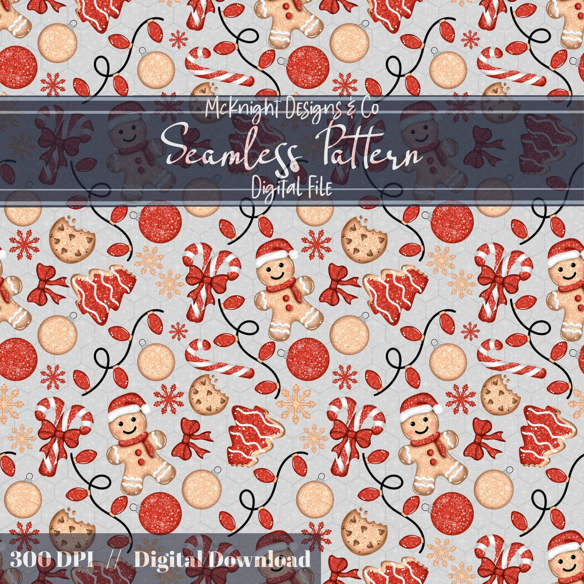 Glitter Gingerbread Christmas Seamless Pattern McKnight Designs & Co Seamless Pattern File
