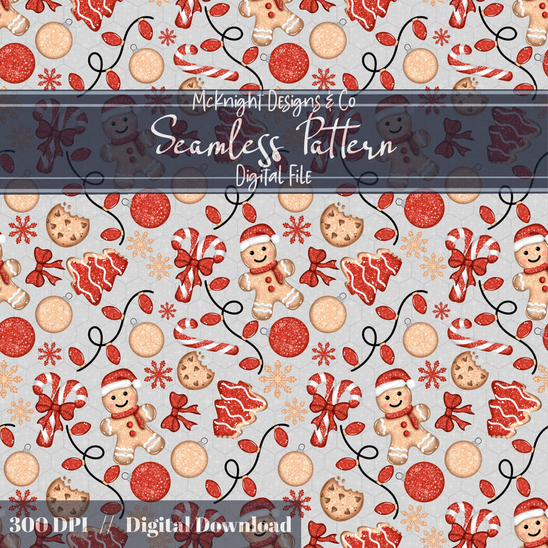 Glitter Gingerbread Christmas Seamless Pattern McKnight Designs & Co Seamless Pattern File