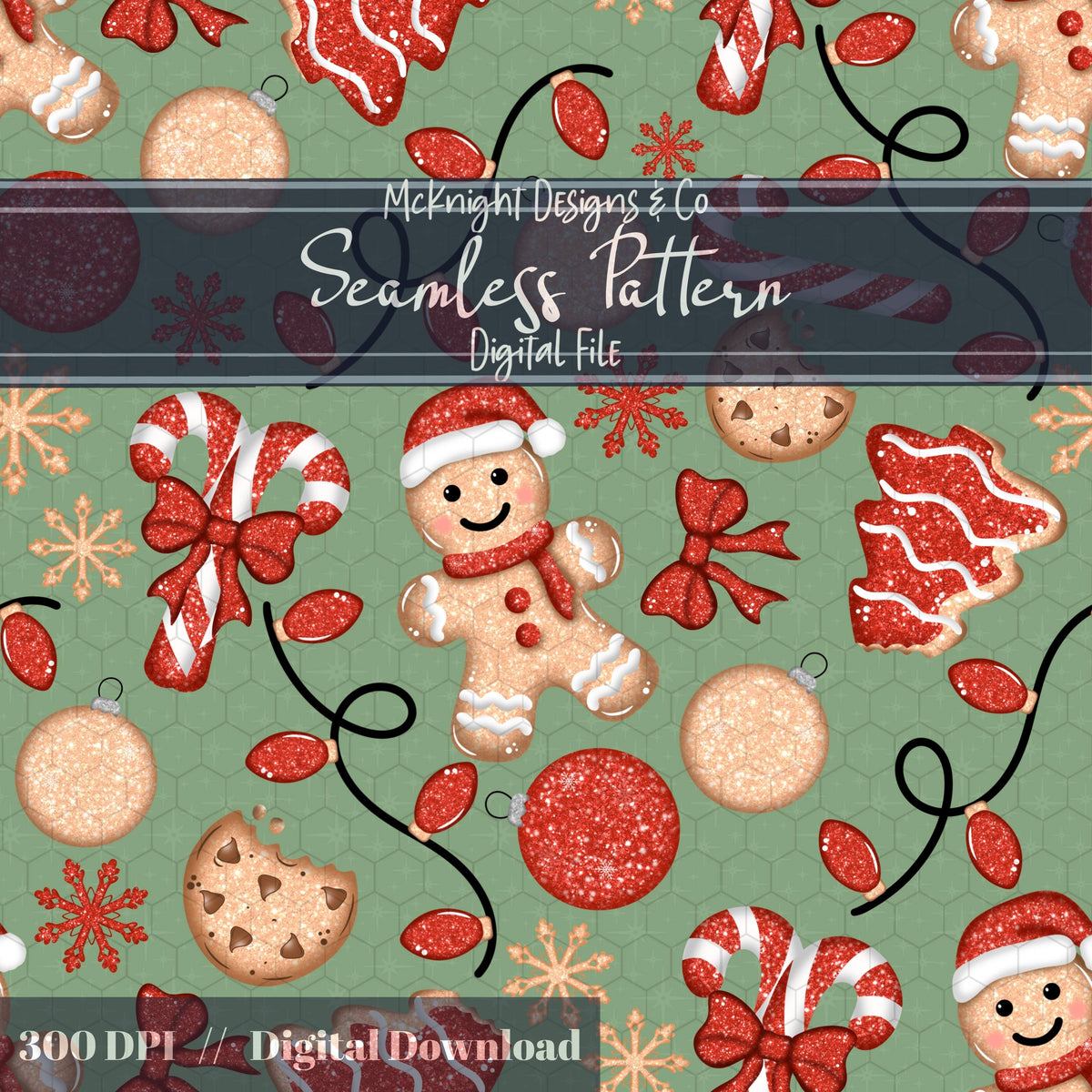 Glitter Gingerbread Christmas Seamless Pattern McKnight Designs & Co Seamless Pattern File