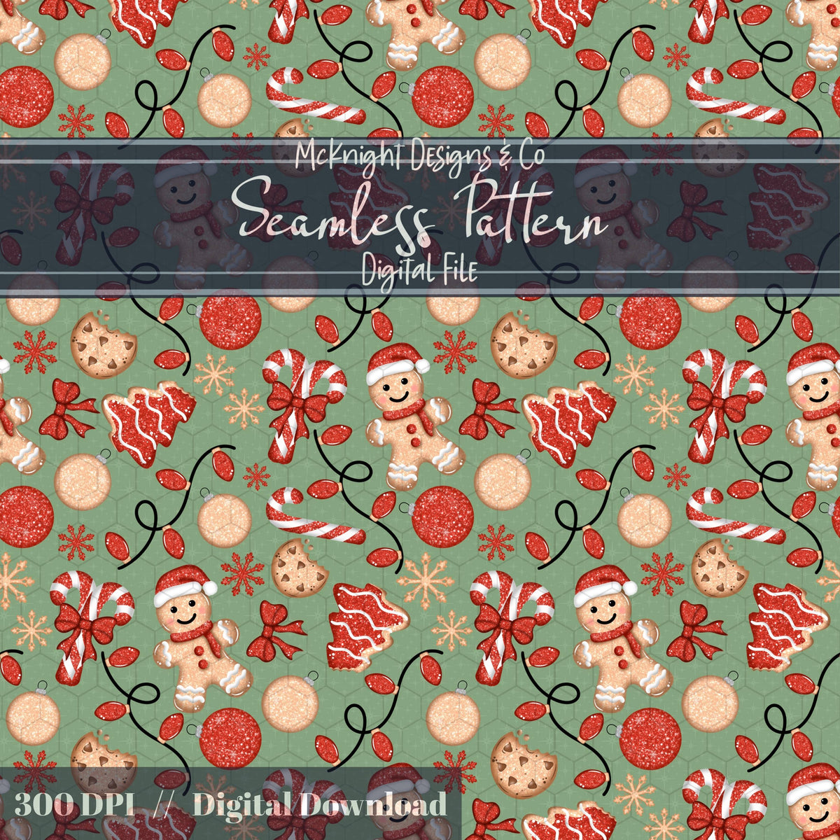 Glitter Gingerbread Christmas Seamless Pattern McKnight Designs & Co Seamless Pattern File
