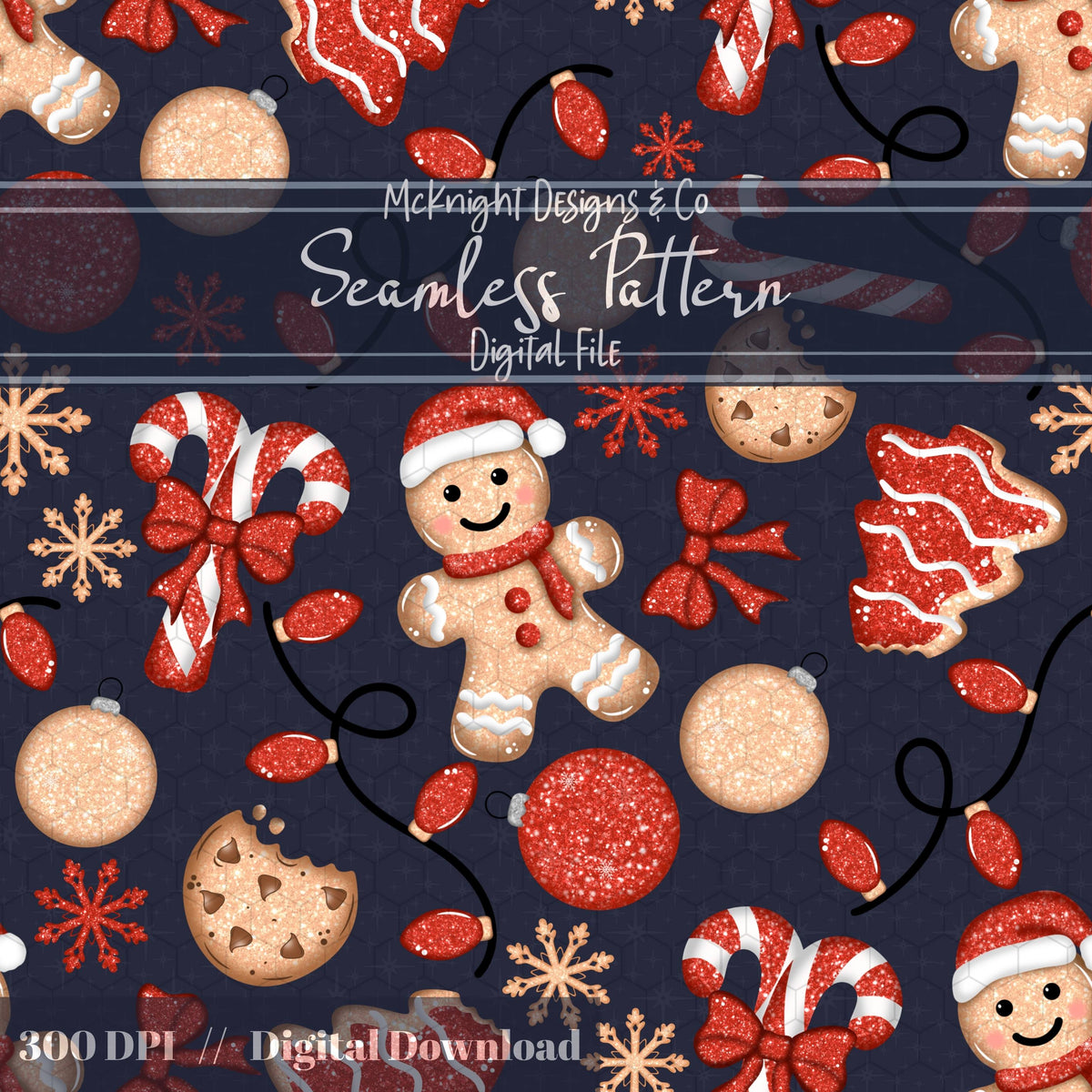 Glitter Gingerbread Christmas Seamless Pattern McKnight Designs & Co Seamless Pattern File