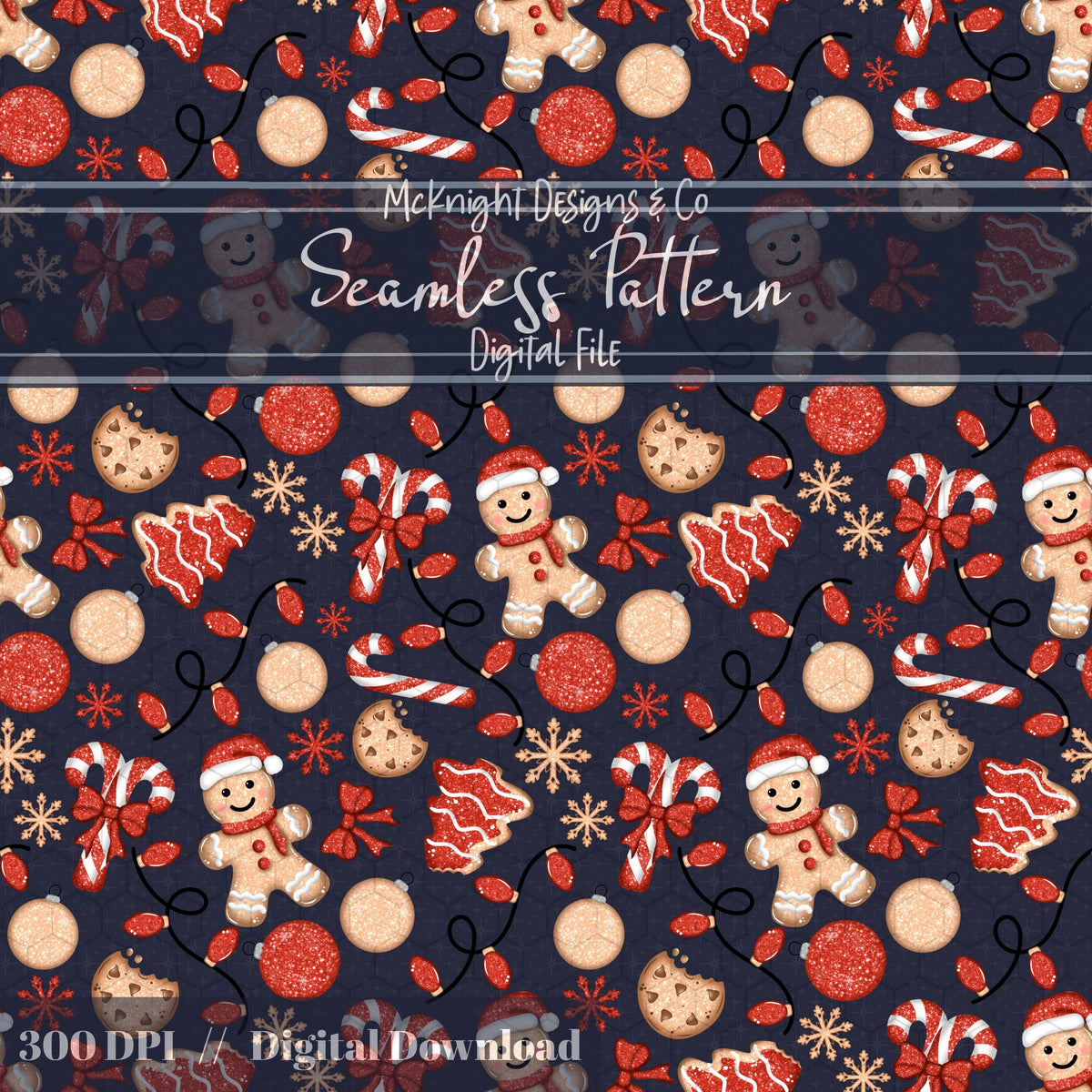 Glitter Gingerbread Christmas Seamless Pattern McKnight Designs & Co Seamless Pattern File