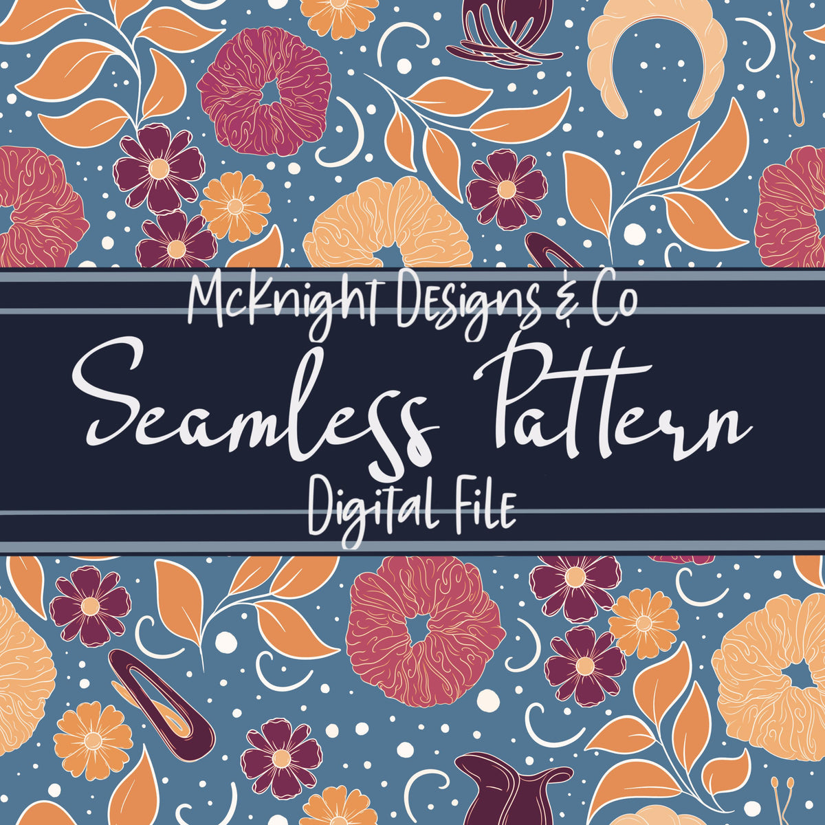 Hair Accessories & Florals Seamless Pattern - Hand Drawn McKnight Designs & Co Seamless Pattern File