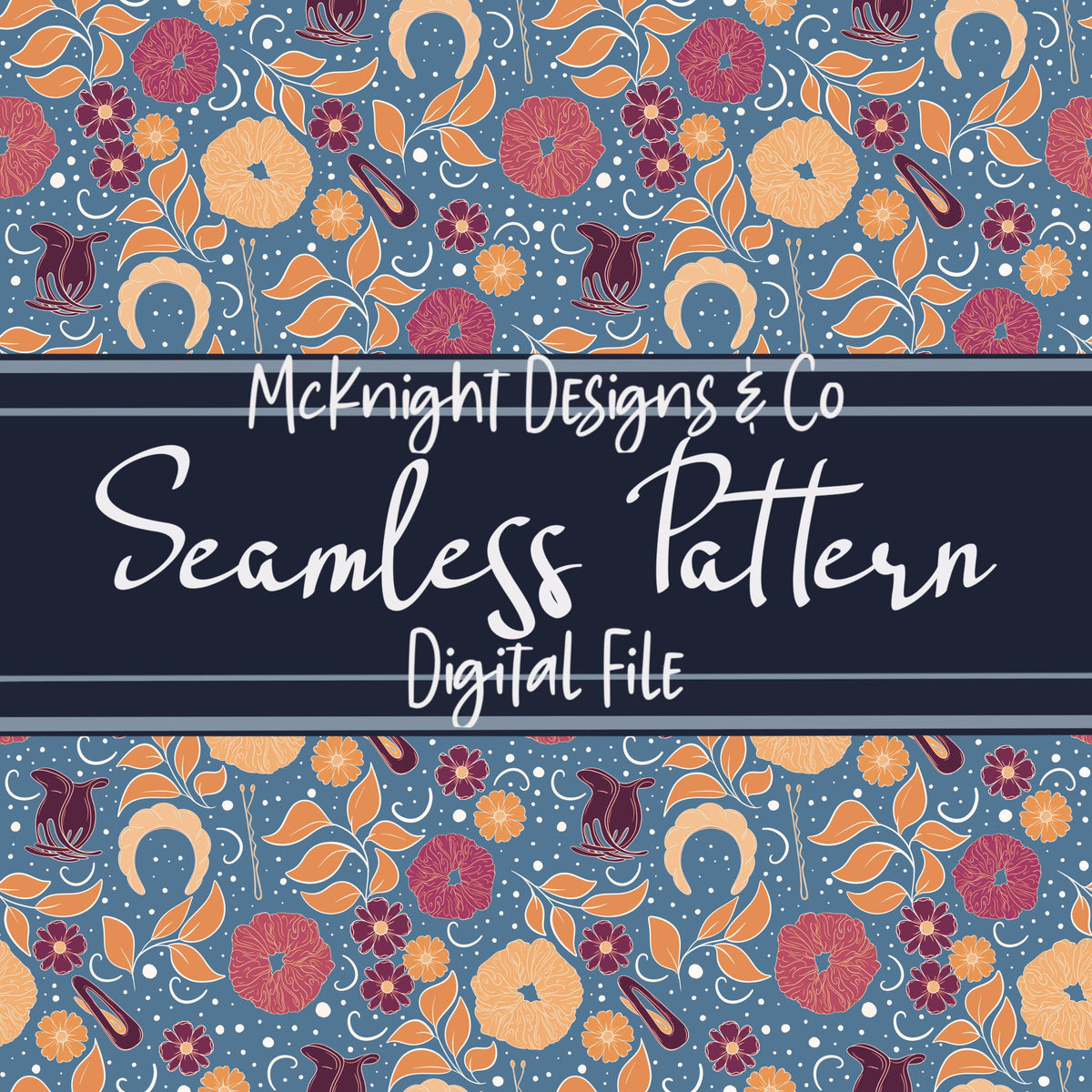 Hair Accessories & Florals Seamless Pattern - Hand Drawn McKnight Designs & Co Seamless Pattern File
