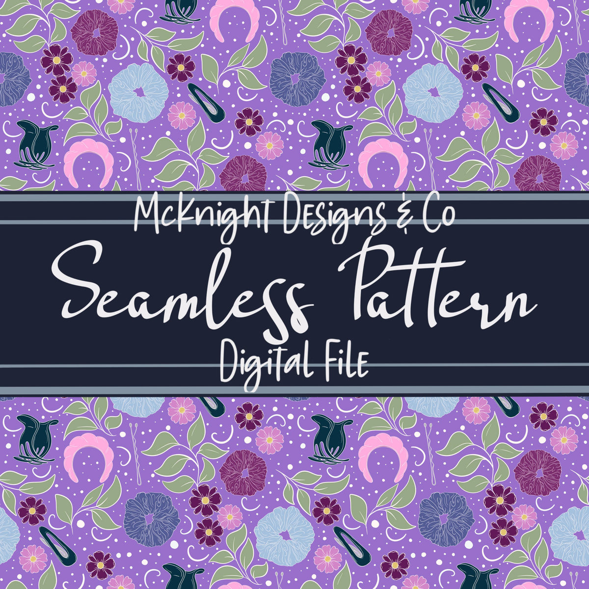 Hair Accessories & Florals Seamless Pattern - Hand Drawn McKnight Designs & Co Seamless Pattern File