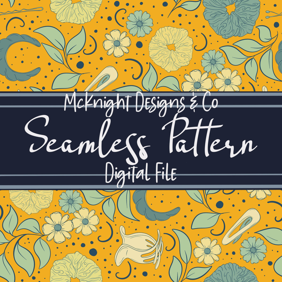 Hair Accessories & Florals Seamless Pattern - Hand Drawn McKnight Designs & Co Seamless Pattern File