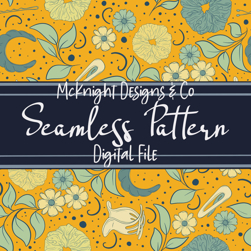 Hair Accessories & Florals Seamless Pattern - Hand Drawn McKnight Designs & Co Seamless Pattern File