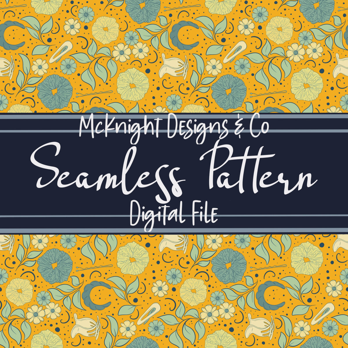 Hair Accessories & Florals Seamless Pattern - Hand Drawn McKnight Designs & Co Seamless Pattern File