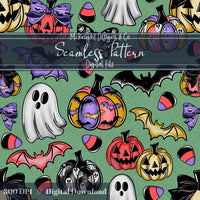Halloween Coquette Seamless Pattern Set – Ghosts, Pumpkins, Bats, Candy Corn McKnight Designs & Co Seamless Pattern File