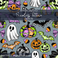 Halloween Coquette Seamless Pattern Set – Ghosts, Pumpkins, Bats, Candy Corn McKnight Designs & Co Seamless Pattern File