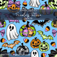 Halloween Coquette Seamless Pattern Set – Ghosts, Pumpkins, Bats, Candy Corn McKnight Designs & Co Seamless Pattern File