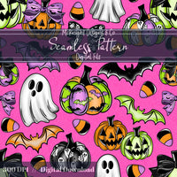 Halloween Coquette Seamless Pattern Set – Ghosts, Pumpkins, Bats, Candy Corn McKnight Designs & Co Seamless Pattern File
