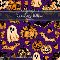 Halloween Coquette Seamless Pattern Set – Ghosts, Pumpkins, Bats, Candy Corn McKnight Designs & Co Seamless Pattern File