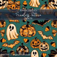 Halloween Coquette Seamless Pattern Set – Ghosts, Pumpkins, Bats, Candy Corn McKnight Designs & Co Seamless Pattern File