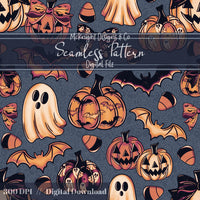 Halloween Coquette Seamless Pattern Set – Ghosts, Pumpkins, Bats, Candy Corn McKnight Designs & Co Seamless Pattern File
