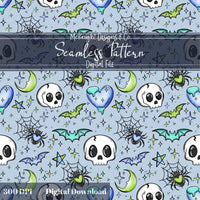 Kawaii Skulls Bats Hearts Moons Seamless Pattern | Pastel Goth Sweet & Spooky McKnight Designs & Co Seamless Pattern File