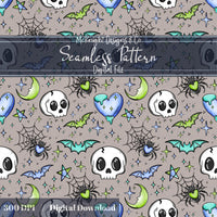 Kawaii Skulls Bats Hearts Moons Seamless Pattern | Pastel Goth Sweet & Spooky McKnight Designs & Co Seamless Pattern File