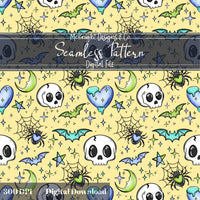 Kawaii Skulls Bats Hearts Moons Seamless Pattern | Pastel Goth Sweet & Spooky McKnight Designs & Co Seamless Pattern File