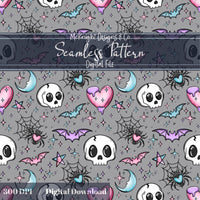 Kawaii Skulls Bats Hearts Moons Seamless Pattern | Pastel Goth Sweet & Spooky McKnight Designs & Co Seamless Pattern File