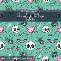 Kawaii Skulls Bats Hearts Moons Seamless Pattern | Pastel Goth Sweet & Spooky McKnight Designs & Co Seamless Pattern File