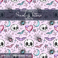 Kawaii Skulls Bats Hearts Moons Seamless Pattern | Pastel Goth Sweet & Spooky McKnight Designs & Co Seamless Pattern File