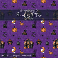 Haunted House Halloween Seamless Pattern – Spooky Ghosts, Bats & Pumpkins McKnight Designs & Co Seamless Pattern File