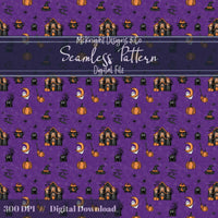 Haunted House Halloween Seamless Pattern – Spooky Ghosts, Bats & Pumpkins McKnight Designs & Co Seamless Pattern File