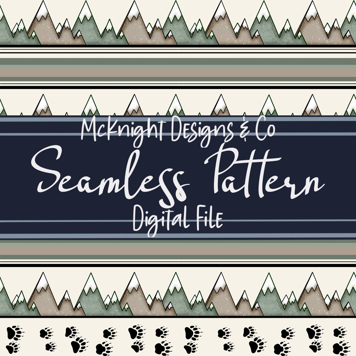 Mountain Trails & Bear Tracks Seamless Pattern | Hiking Outdoors | Rustic Camping Wilderness McKnight Designs & Co Seamless Pattern File